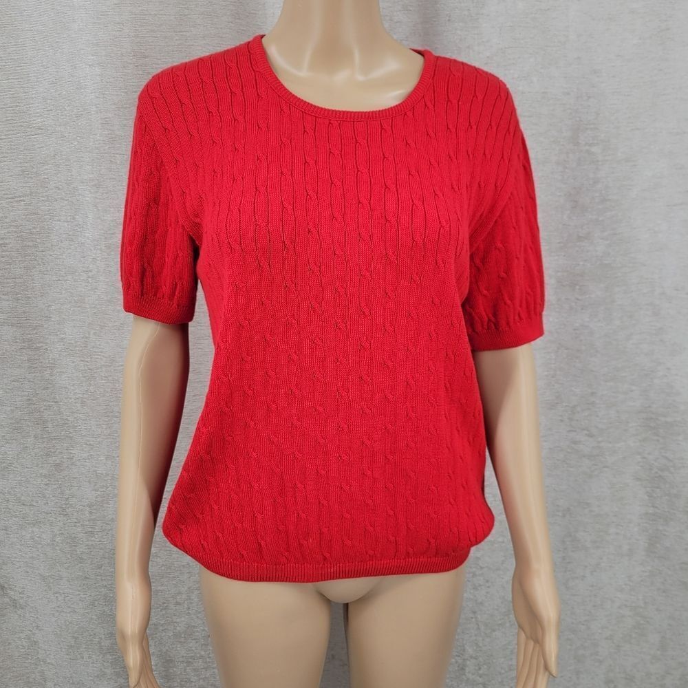 Pendelton Y2K Cotton Red Cable Knit Short Sleeve Sweater